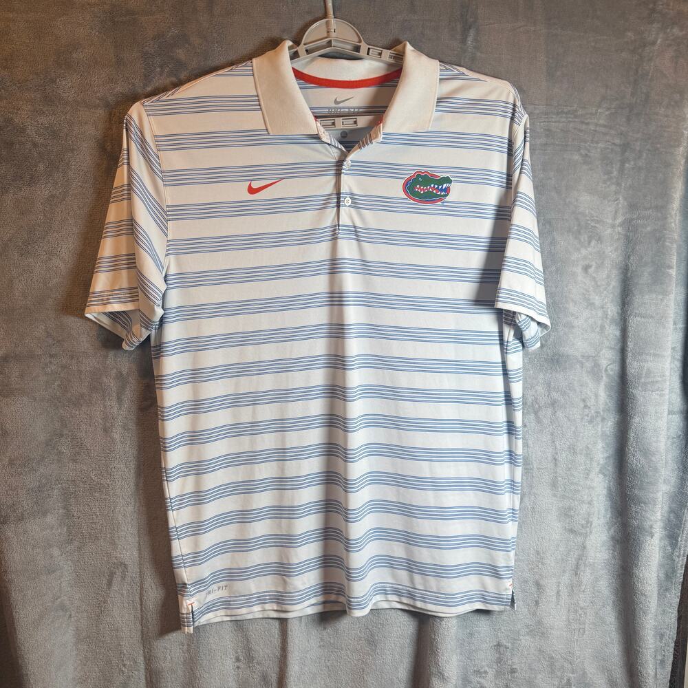Nike Florida Gators Dri-FIT Polo Mens XL White Blue Stripe Golf NCAA UF